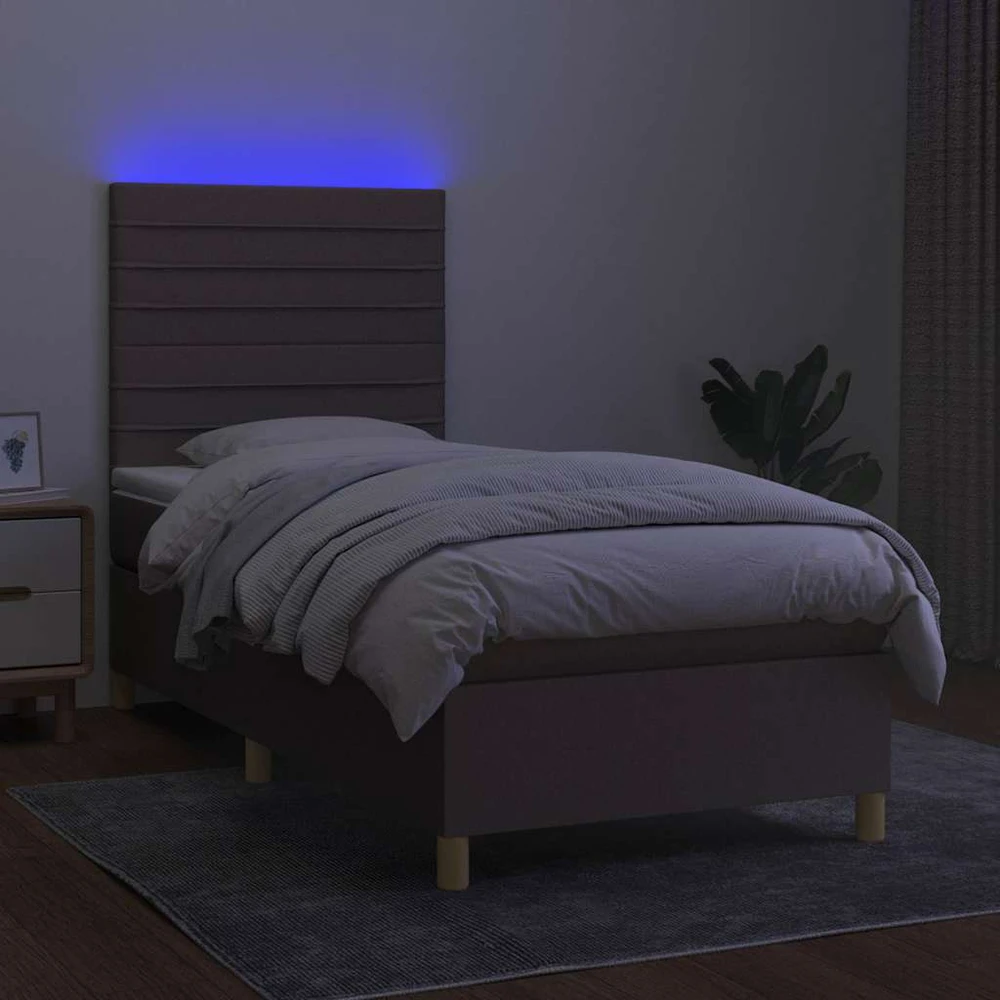 Lova su spyruoklėmis/čiužiniu/LED, taupe, 80x200cm, audinys