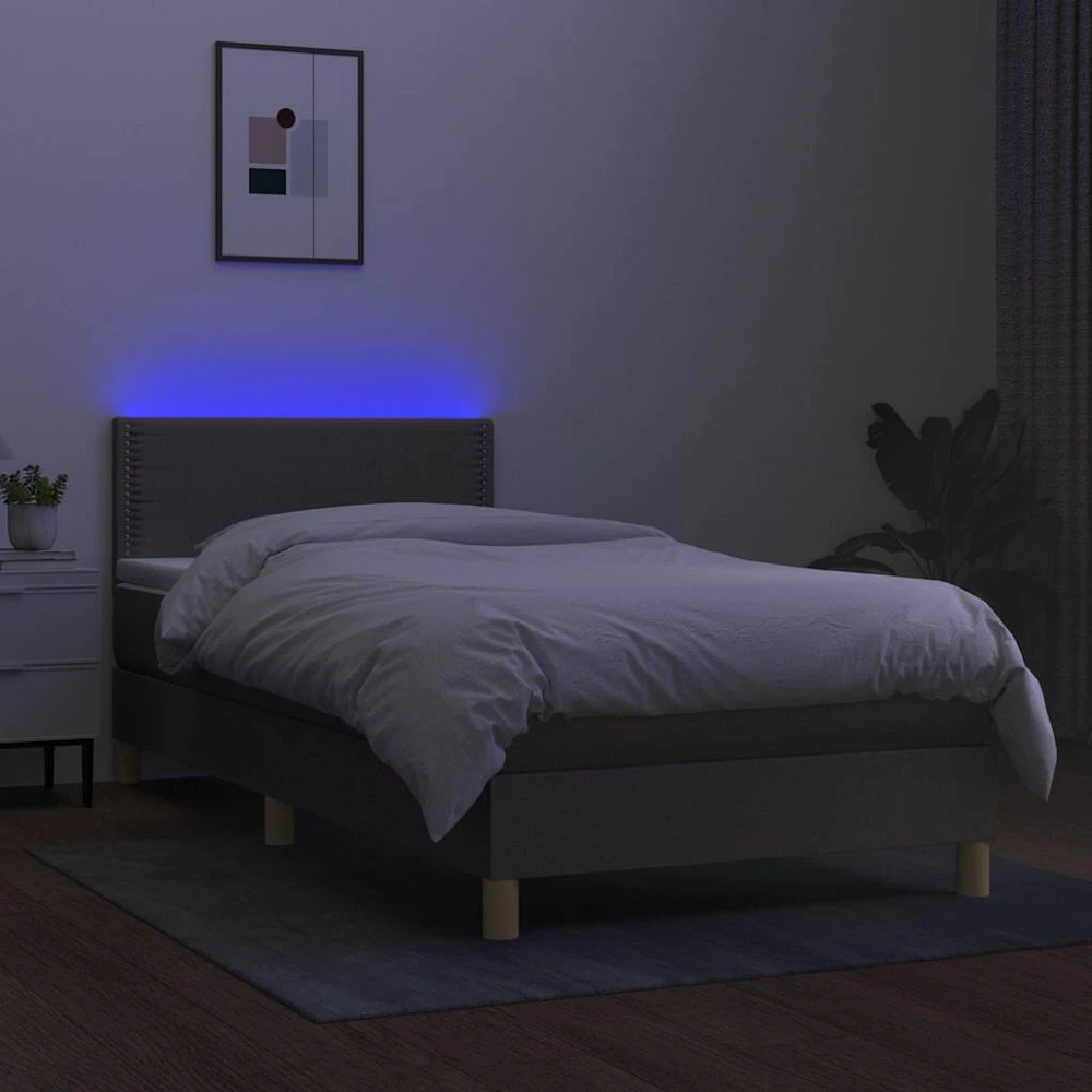 Lova su spyruoklėmis/čiužiniu/LED, taupe, 90x200 cm, audinys