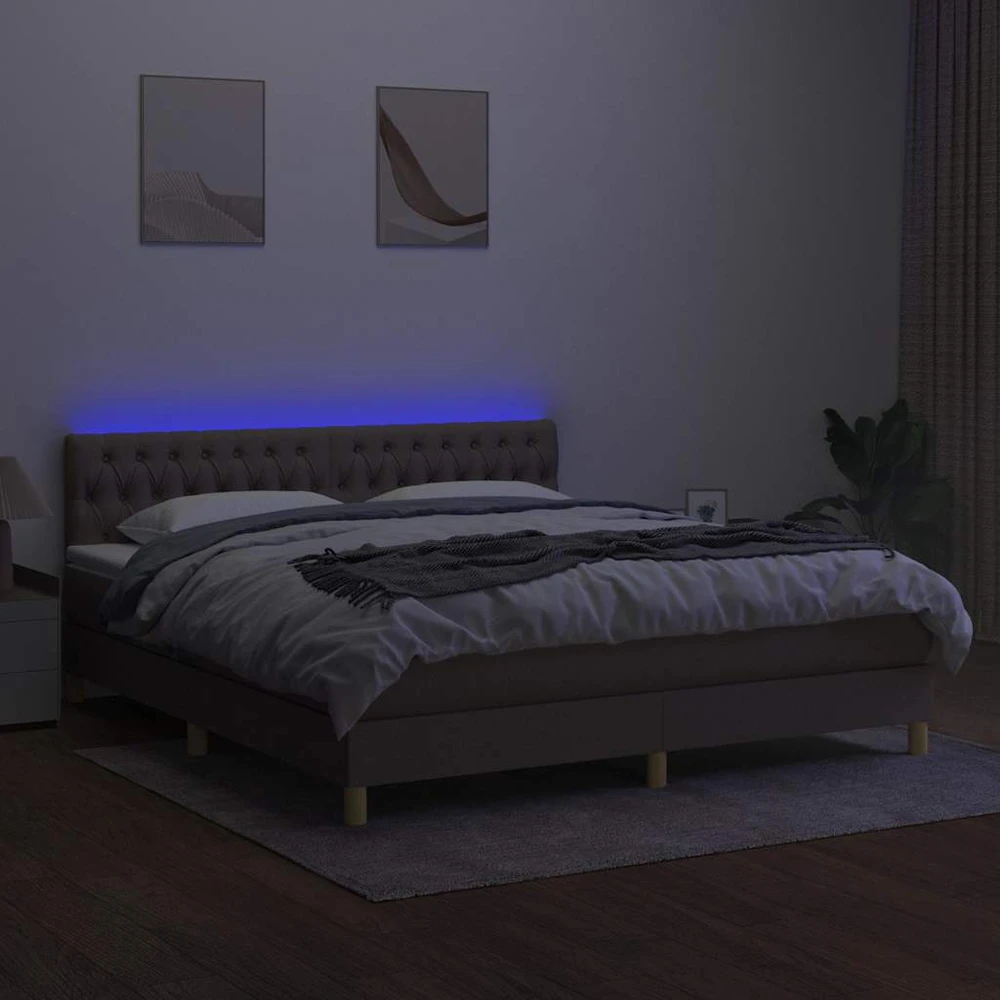 Lova su spyruoklėmis/čiužiniu/LED, taupe, 180x200 cm, audinys