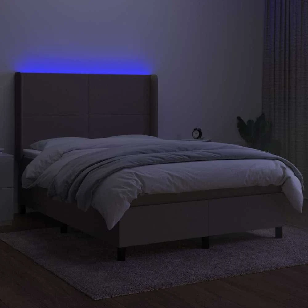 Lova su spyruoklėmis/čiužiniu/LED, taupe, 140x190 cm, audinys
