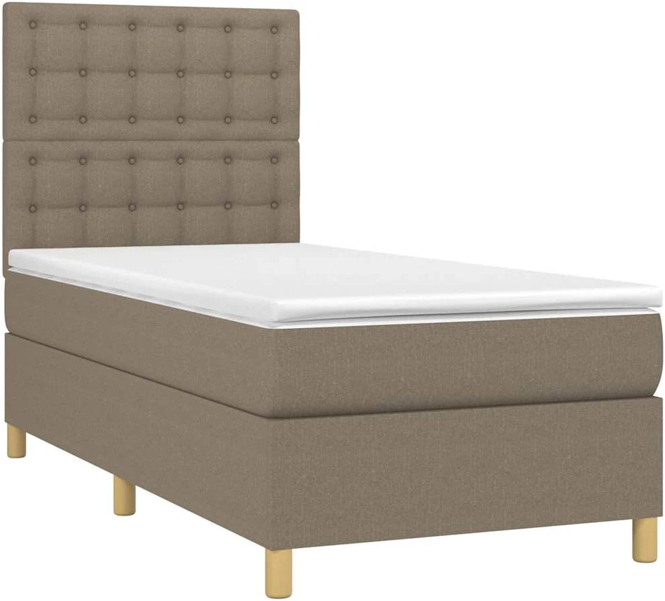 Lova su spyruoklėmis/čiužiniu/LED, taupe, 90x190 cm, audinys