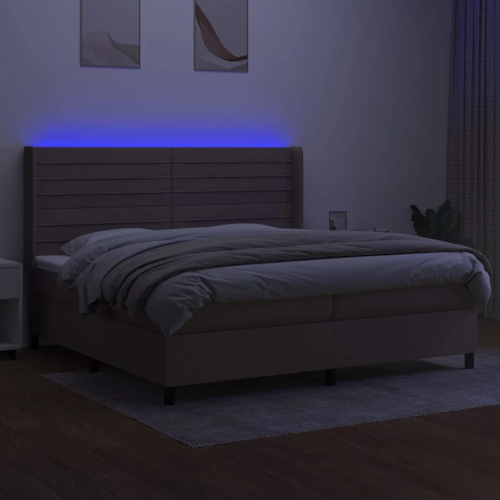 Lova su spyruoklėmis/čiužiniu/LED, taupe, 200x200 cm, audinys