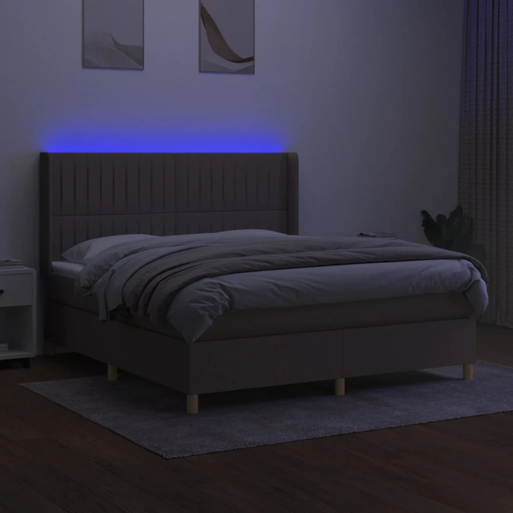 Lova su spyruoklėmis/čiužiniu/LED, taupe, 180x200 cm, audinys