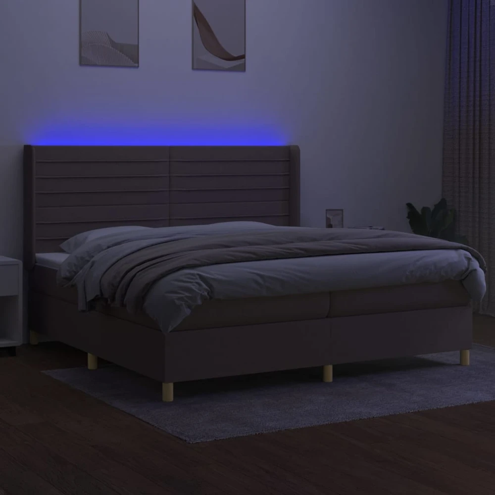 Lova su spyruoklėmis/čiužiniu/LED, taupe, 200x200 cm, audinys