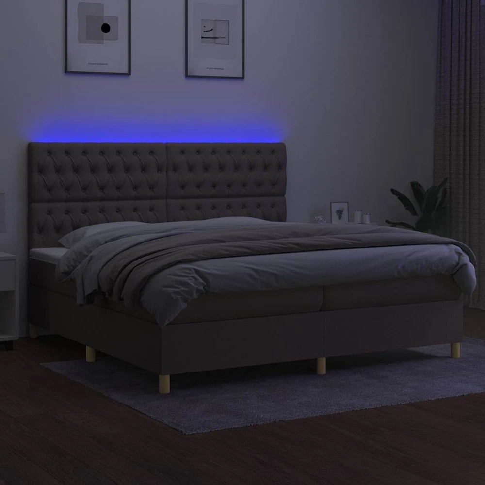Lova su spyruoklėmis/čiužiniu/LED, taupe, 200x200 cm, audinys