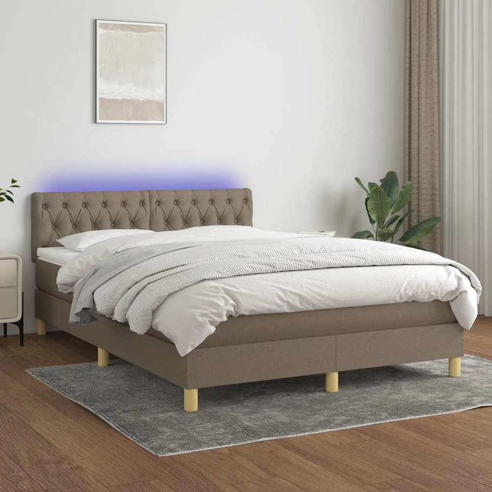 Lova su spyruoklėmis/čiužiniu/LED, taupe, 140x190 cm, audinys