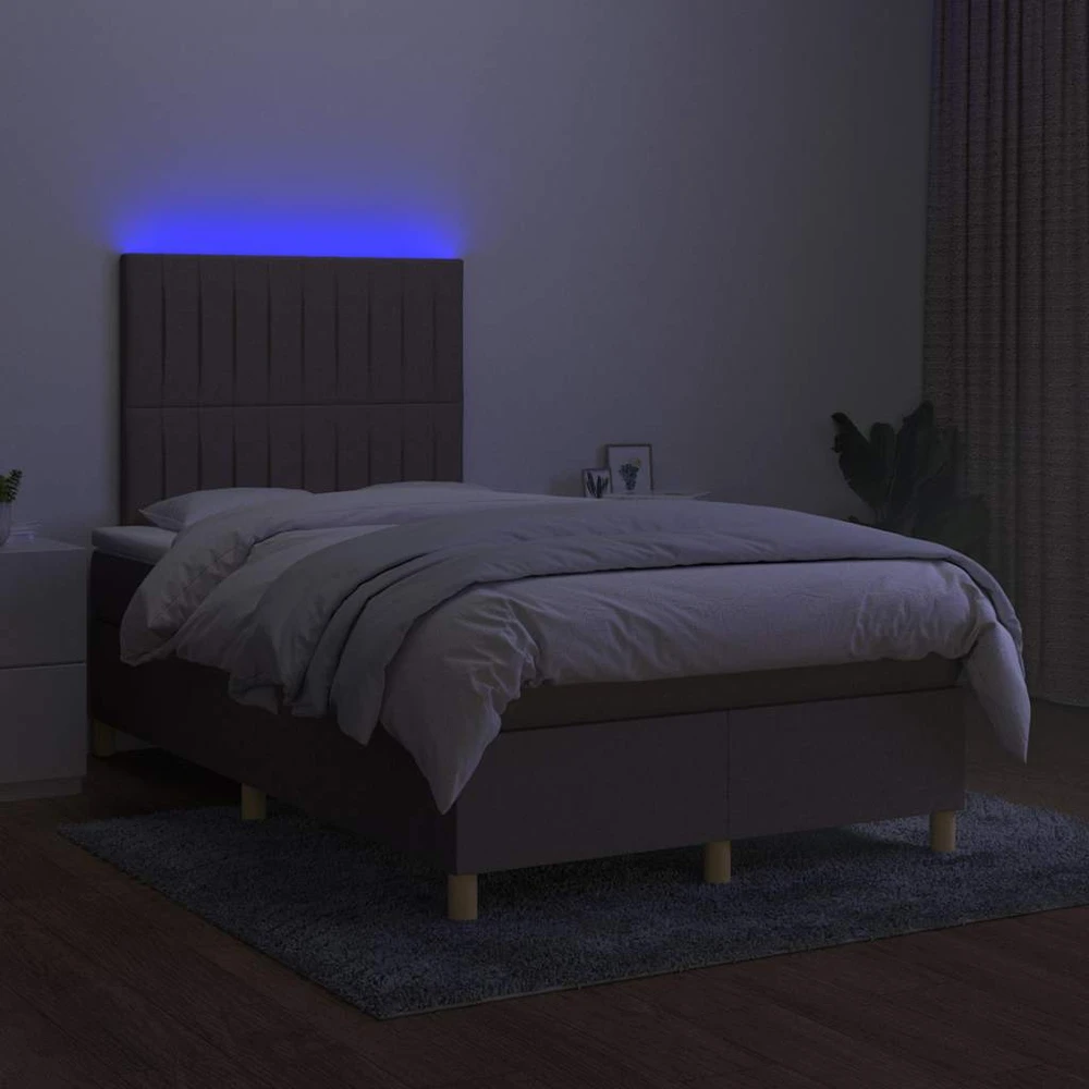 Lova su spyruoklėmis/čiužiniu/LED, taupe, 120x200cm, audinys