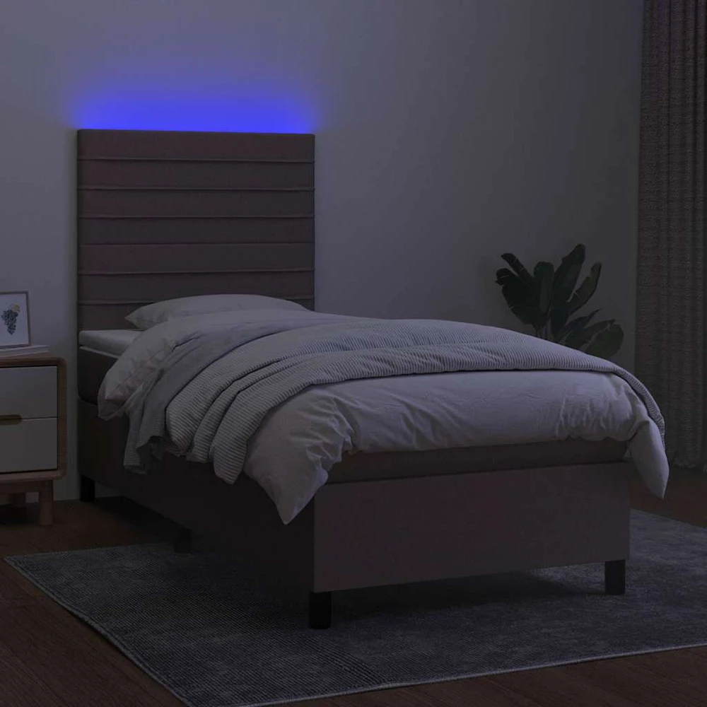 Lova su spyruoklėmis/čiužiniu/LED, taupe, 80x200cm, audinys