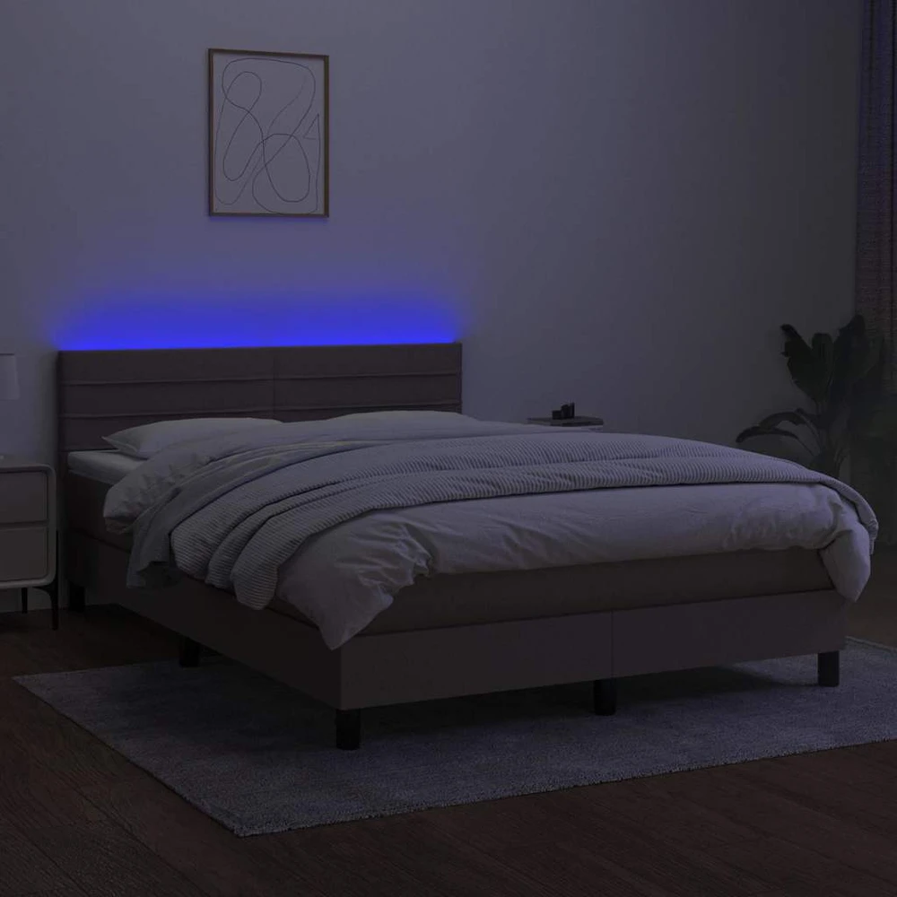 Lova su spyruoklėmis/čiužiniu/LED, taupe, 140x190 cm, audinys