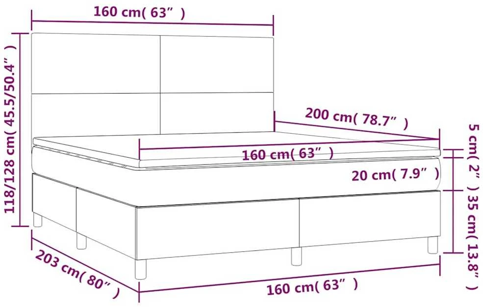 Lova su spyruoklėmis/čiužiniu/LED, žalia, 160x200cm, aksomas