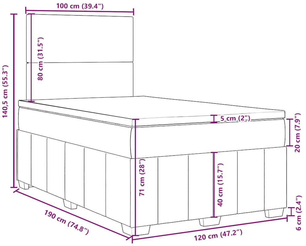 Lova su spyruoklėmis ir čiužiniu, juoda, 120x190cm, audinys
