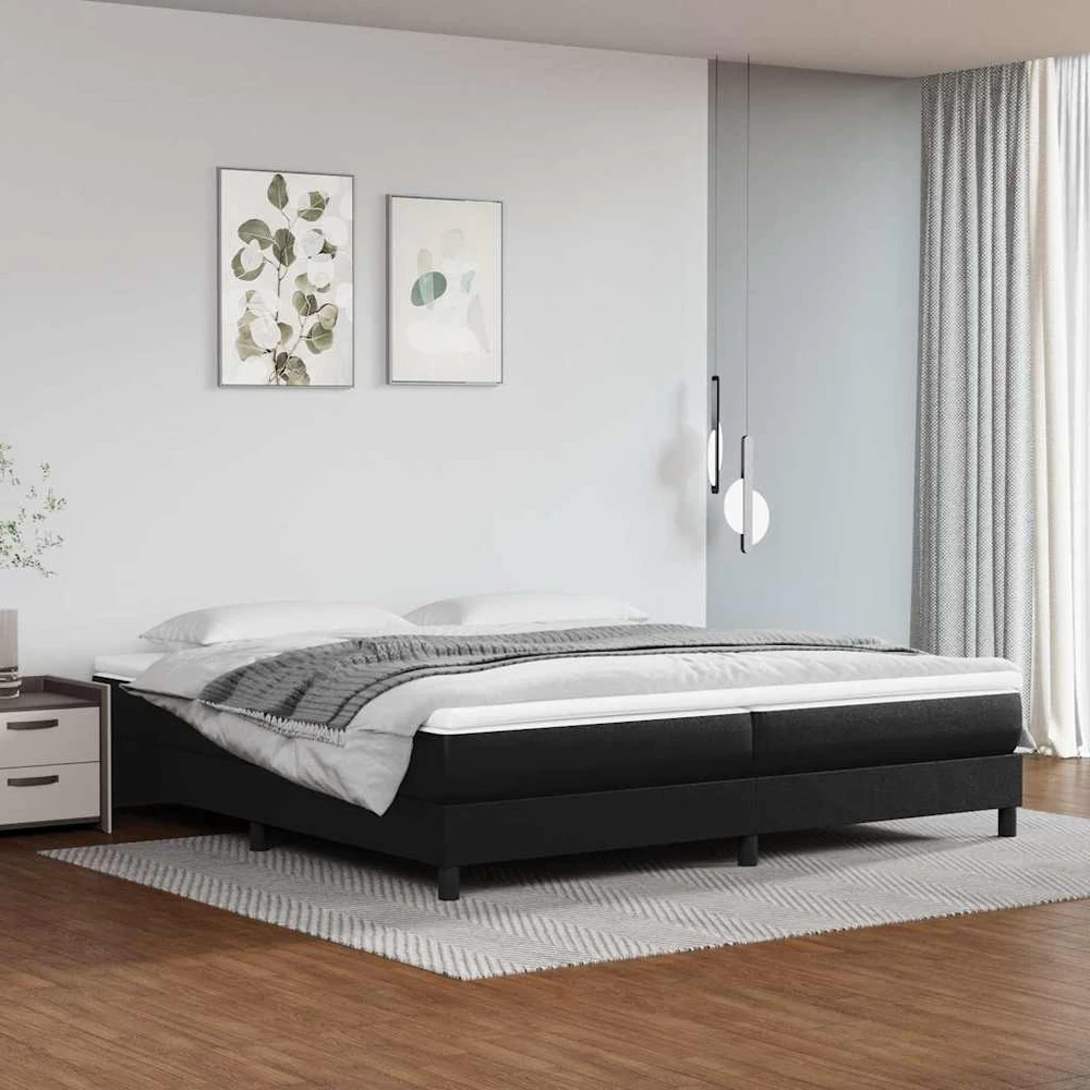 Lova su spyruoklėmis ir čiužiniu, juoda, 200x200cm dirbtinė oda