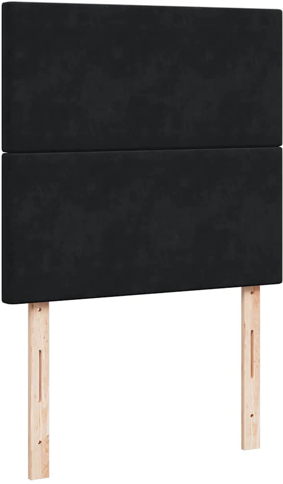 Lova su spyruoklėmis ir čiužiniu, juoda, 90x190 cm, aksomas