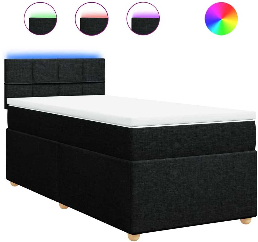 Lova su spyruoklėmis ir čiužiniu, juoda, 80x200cm, audinys