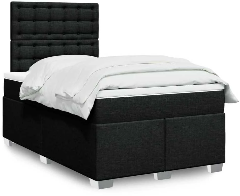Lova su spyruoklėmis ir čiužiniu, juoda, 120x190cm, audinys