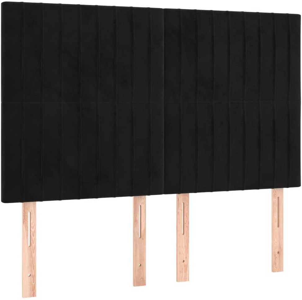 Lova su spyruoklėmis ir čiužiniu, juoda, 140x200 cm, aksomas
