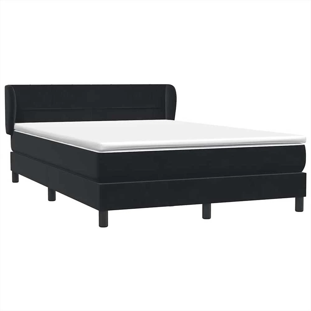 Lova su spyruoklėmis ir čiužiniu, juoda, 160x210 cm, aksomas