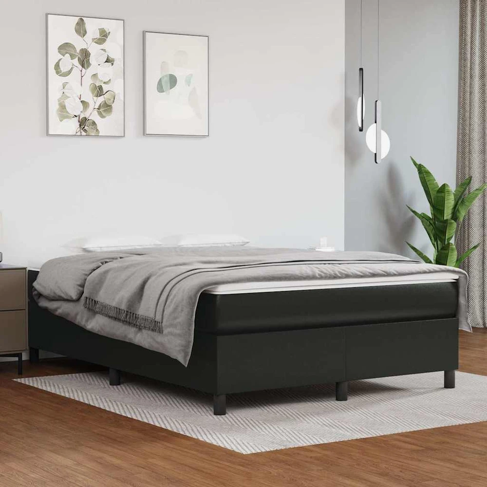 Lova su spyruoklėmis ir čiužiniu, juoda,140x200cm, dirbtinė oda