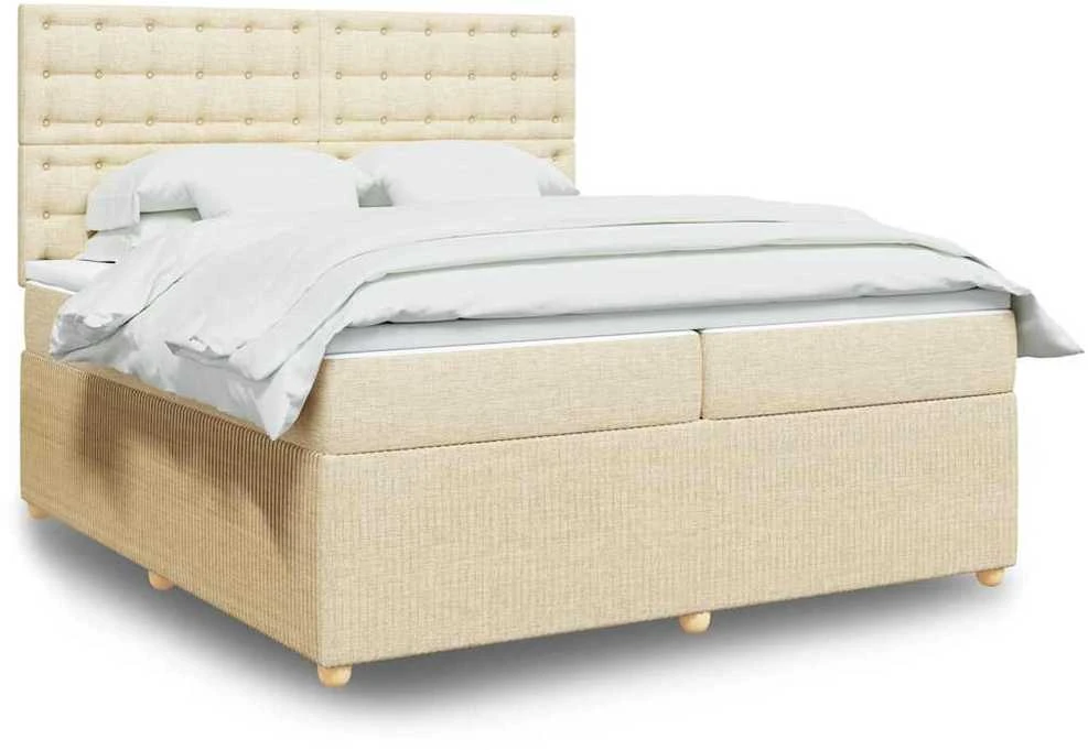 Lova su spyruoklėmis ir čiužiniu, kreminė, 200x200 cm, audinys