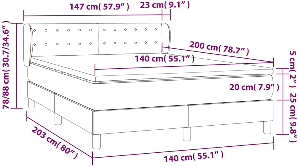 Lova su spyruoklėmis ir čiužiniu, kreminė, 140x200 cm, audinys