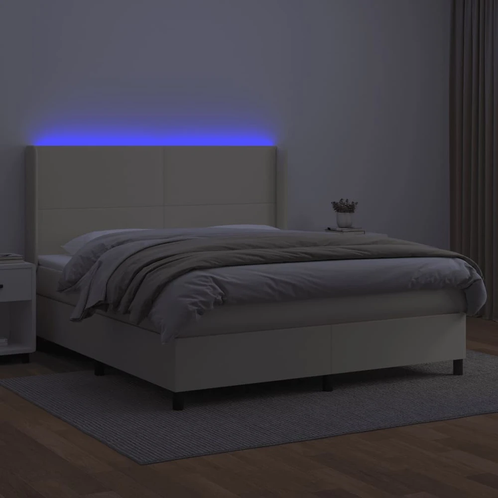 Lova su spyruoklėmis ir čiužiniu/LED, kreminė, 180x200 cm