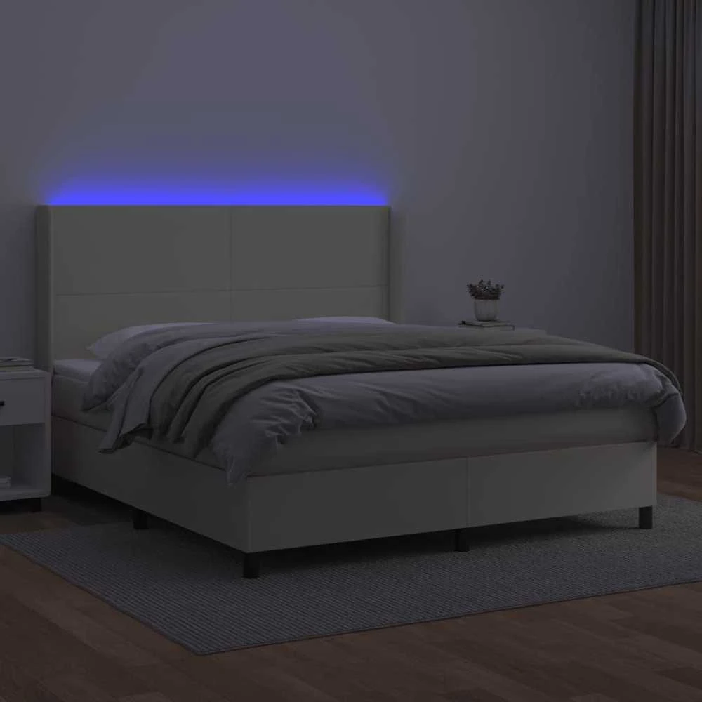 Lova su spyruoklėmis ir čiužiniu/LED, kreminė, 180x200 cm