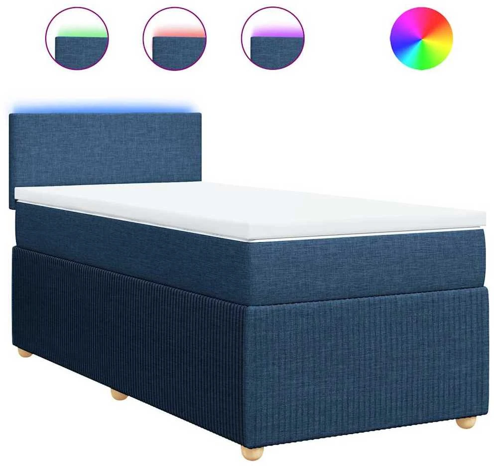 Lova su spyruoklėmis ir čiužiniu, mėlyna, 90x190 cm, audinys
