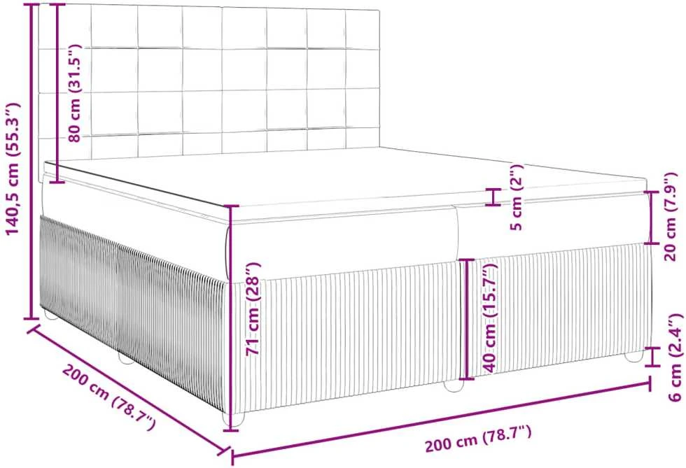 Lova su spyruoklėmis ir čiužiniu, mėlyna, 200x200 cm, aksomas