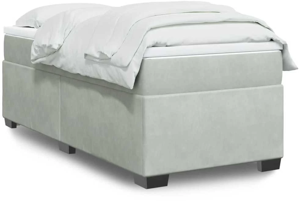 Lova su spyruoklėmis ir čiužiniu, pilka, 80x200cm, aksomas