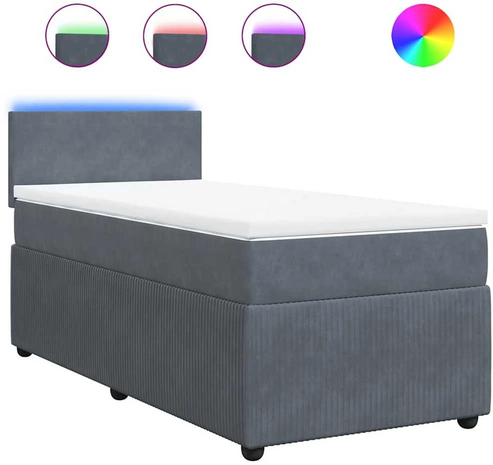 Lova su spyruoklėmis ir čiužiniu, pilka, 80x200cm, aksomas