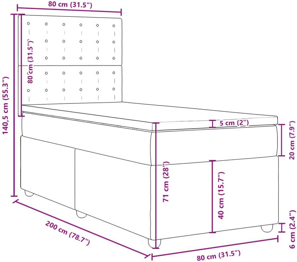 Lova su spyruoklėmis ir čiužiniu, pilka, 80x200cm, audinys