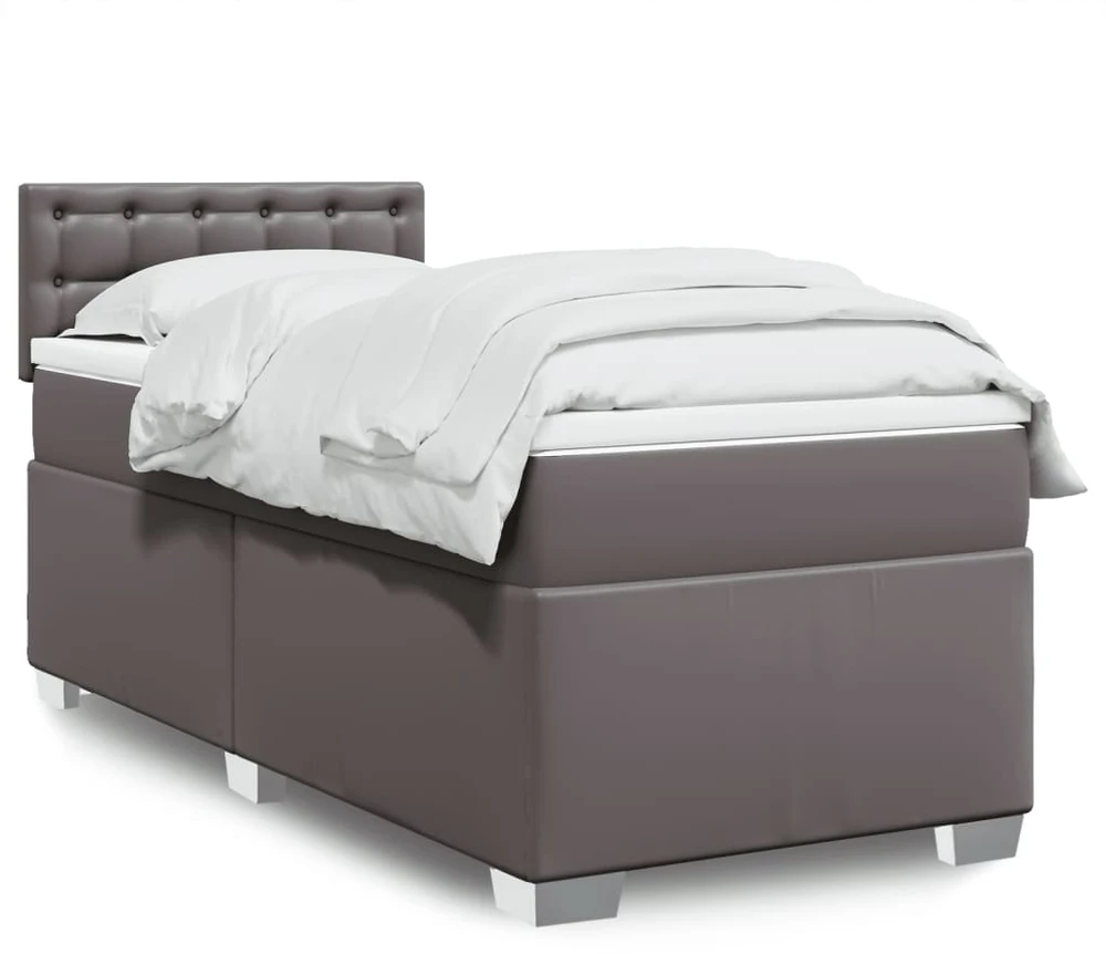 Lova su spyruoklėmis ir čiužiniu, pilka, 90x200cm, dirbtinė oda