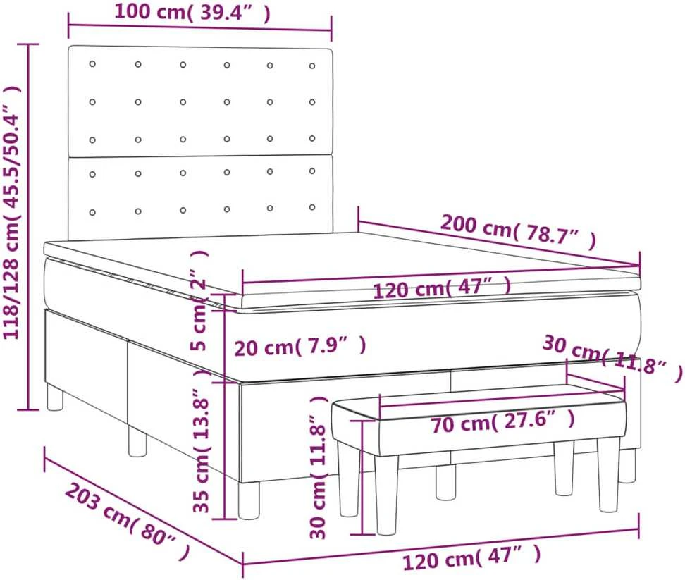 Lova su spyruoklėmis ir čiužiniu, pilka, 120x200cm, aksomas