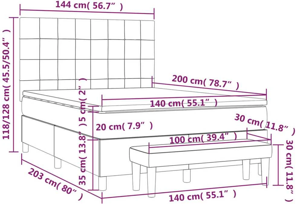 Lova su spyruoklėmis ir čiužiniu, pilka, 140x200cm, audinys