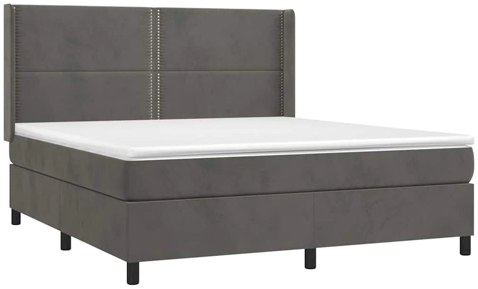 Lova su spyruoklėmis ir čiužiniu, pilka, 180x200 cm, aksomas