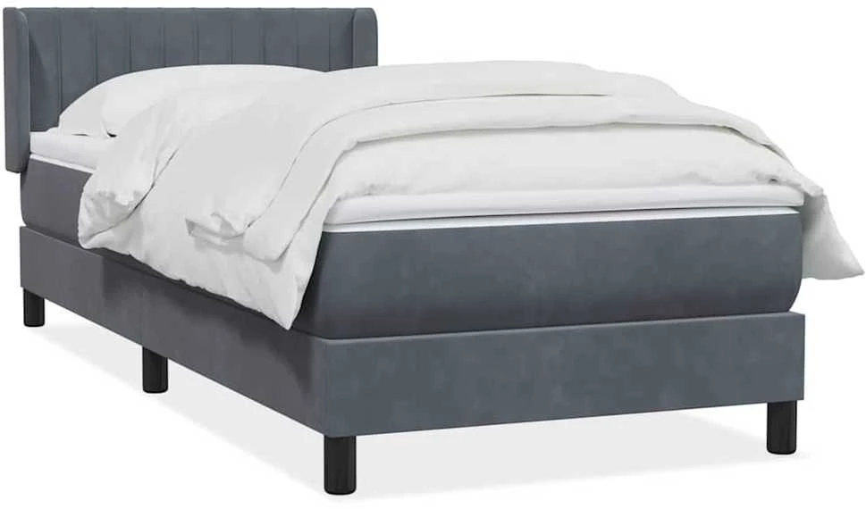 Lova su spyruoklėmis ir čiužiniu, pilka, 80x210 cm, aksomas