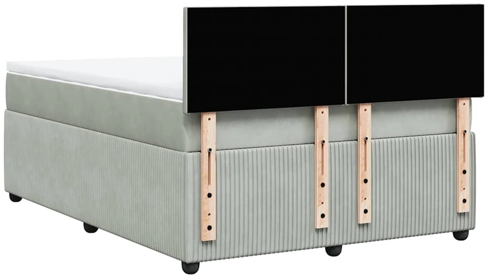 Lova su spyruoklėmis ir čiužiniu, pilka, 160x200 cm, aksomas