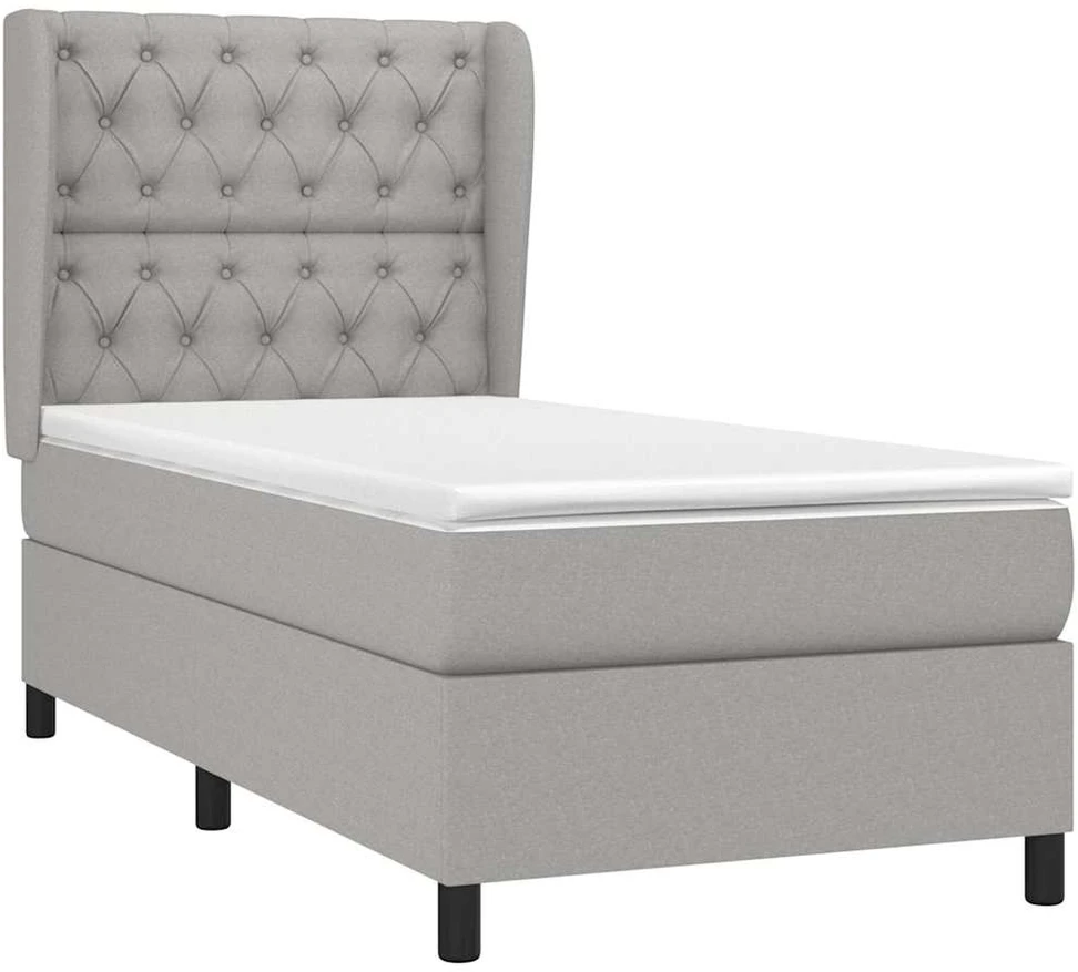 Lova su spyruoklėmis ir čiužiniu, pilka, 80x200cm, audinys