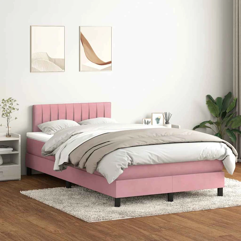 Lova su spyruoklėmis ir čiužiniu, rožinė, 120x220 cm, aksomas