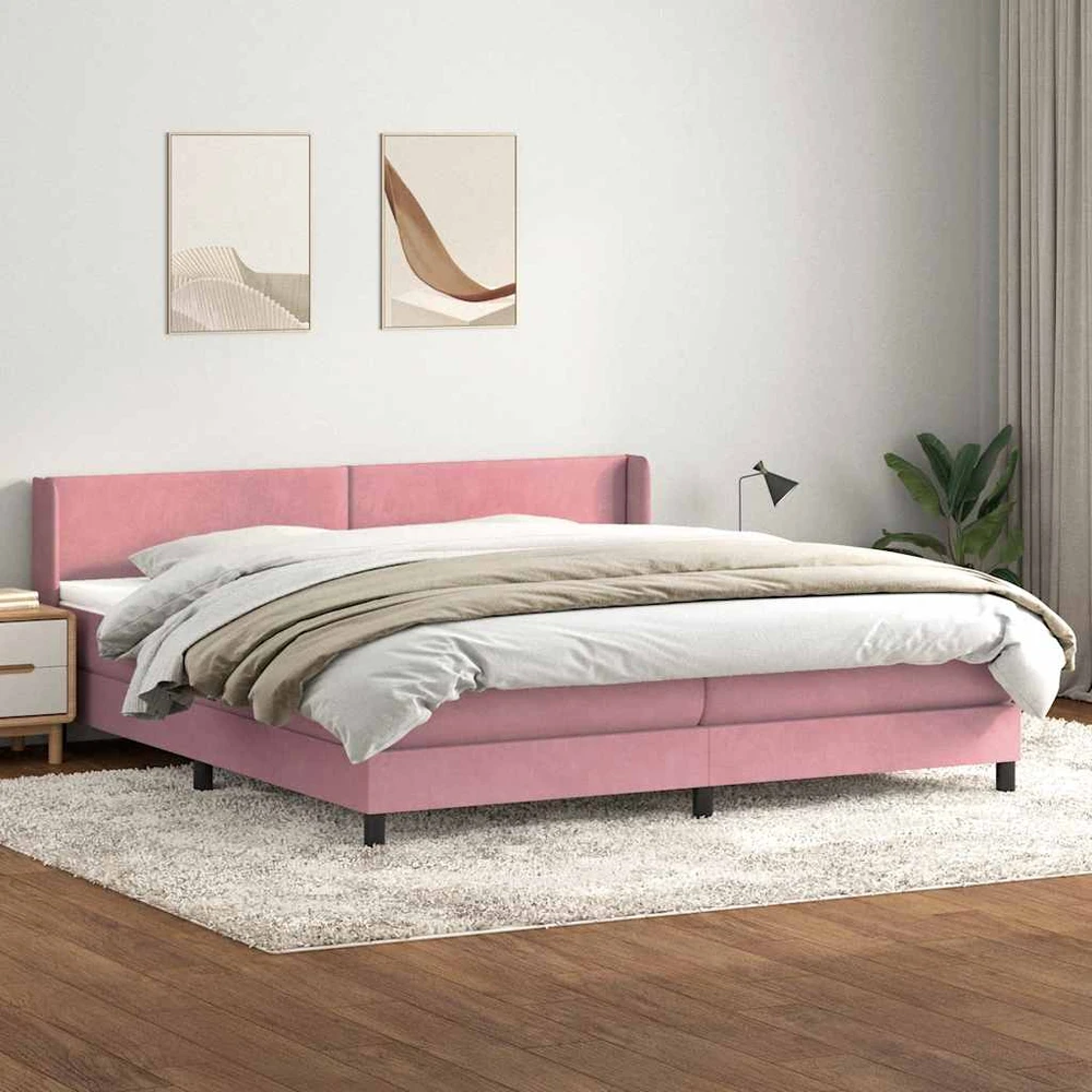 Lova su spyruoklėmis ir čiužiniu, rožinė, 180x210 cm, aksomas