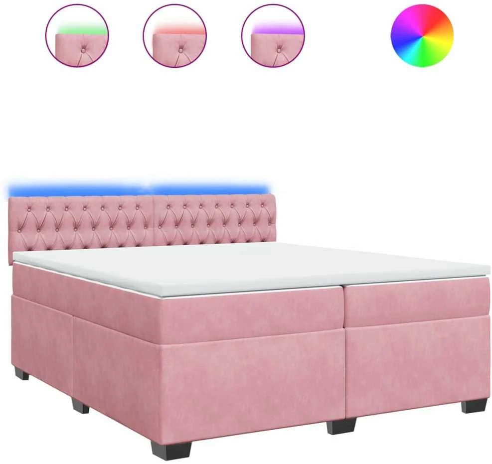 Lova su spyruoklėmis ir čiužiniu, rožinė, 200x200 cm, aksomas