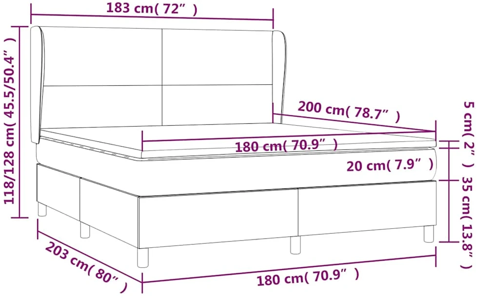 Lova su spyruoklėmis ir čiužiniu, ruda, 180x200 cm, audinys