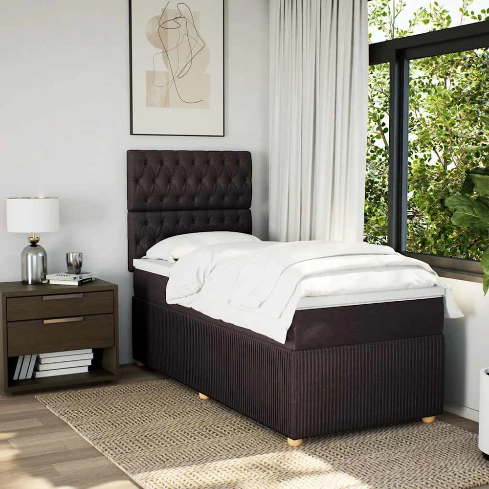 Lova su spyruoklėmis ir čiužiniu, ruda, 90x190 cm, audinys