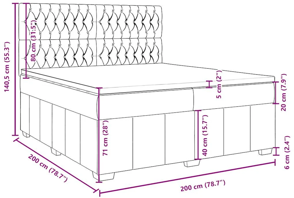 Lova su spyruoklėmis ir čiužiniu, taupe, 200x200 cm, audinys