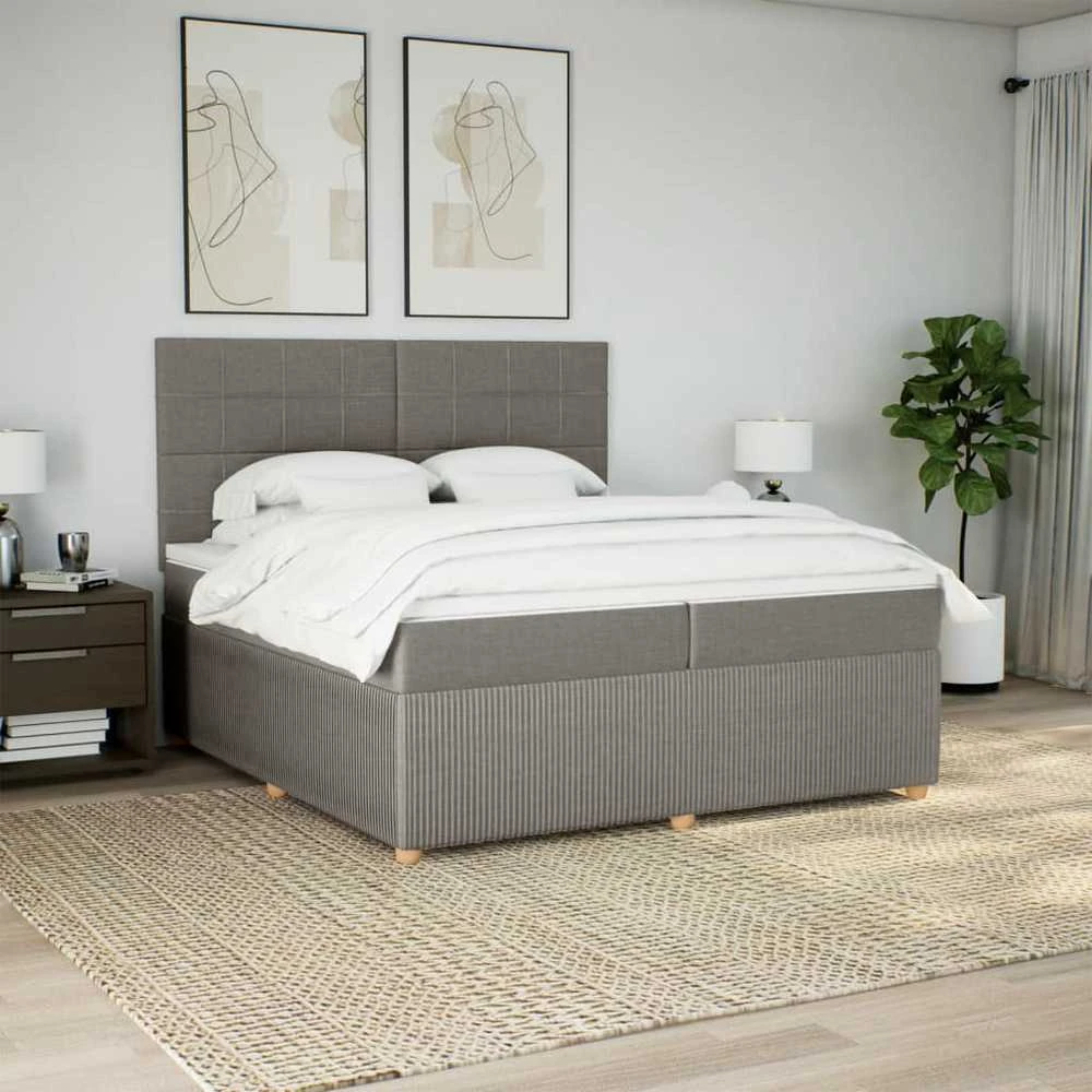 Lova su spyruoklėmis ir čiužiniu, taupe, 200x200 cm, audinys