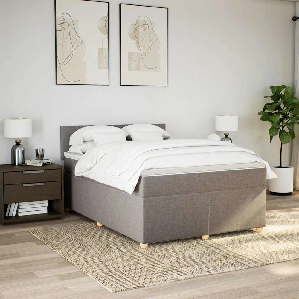 Lova su spyruoklėmis ir čiužiniu, taupe, 140x190 cm, audinys