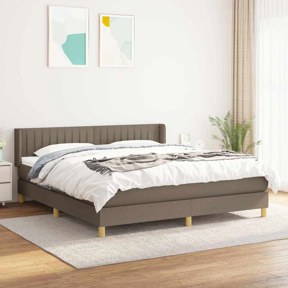 Lova su spyruoklėmis ir čiužiniu, taupe, 200x200 cm, audinys