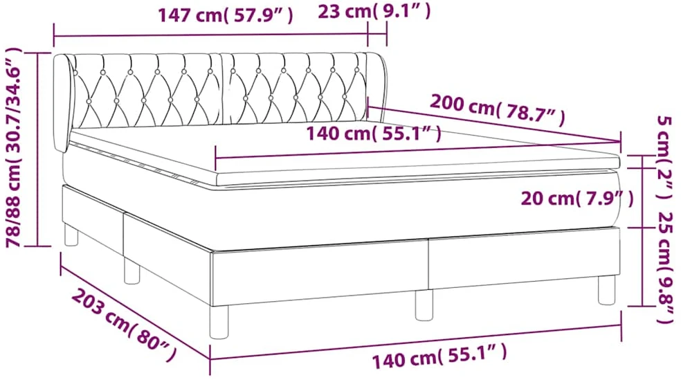 Lova su spyruoklėmis ir čiužiniu, taupe, 140x200 cm, audinys