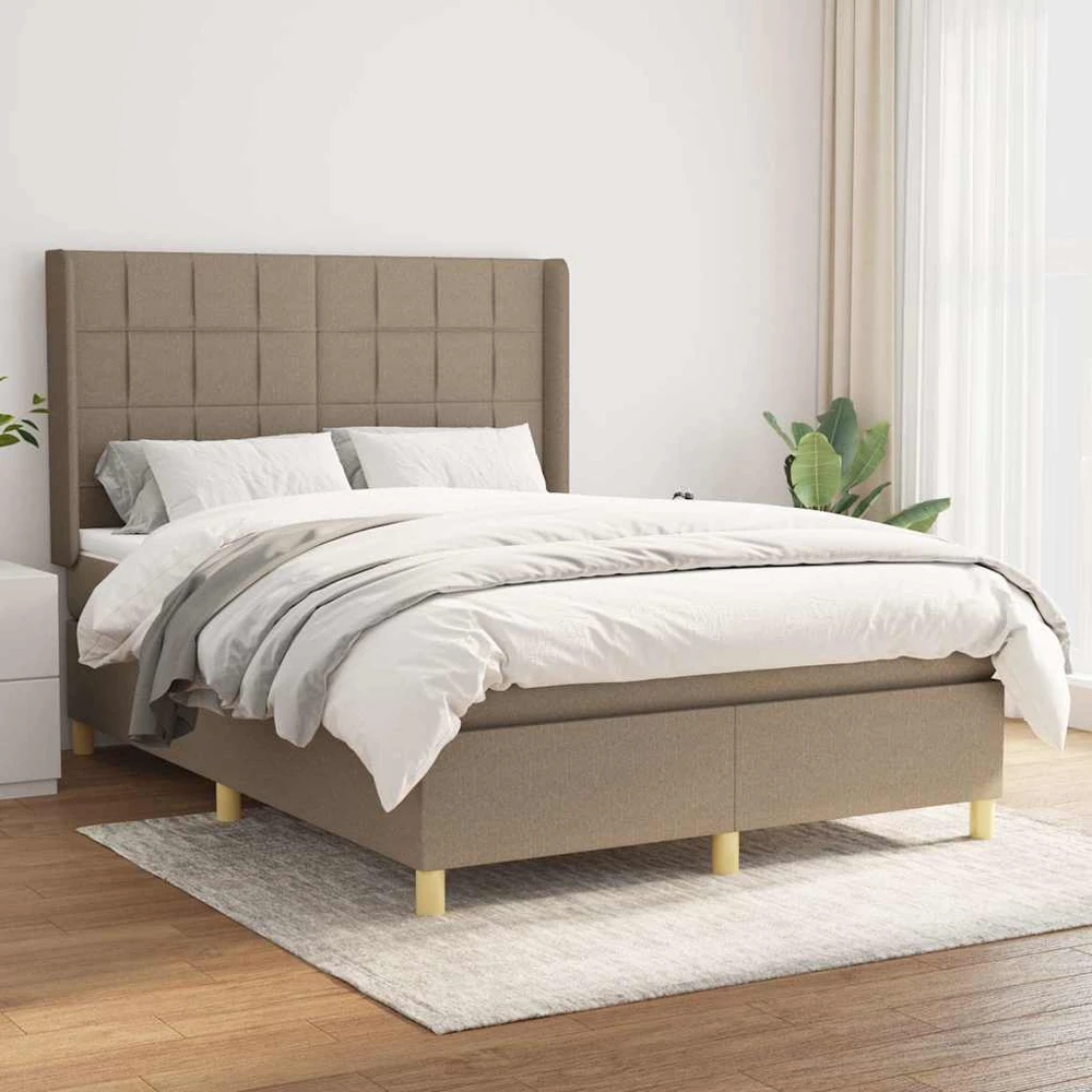 Lova su spyruoklėmis ir čiužiniu, taupe, 140x190 cm, audinys