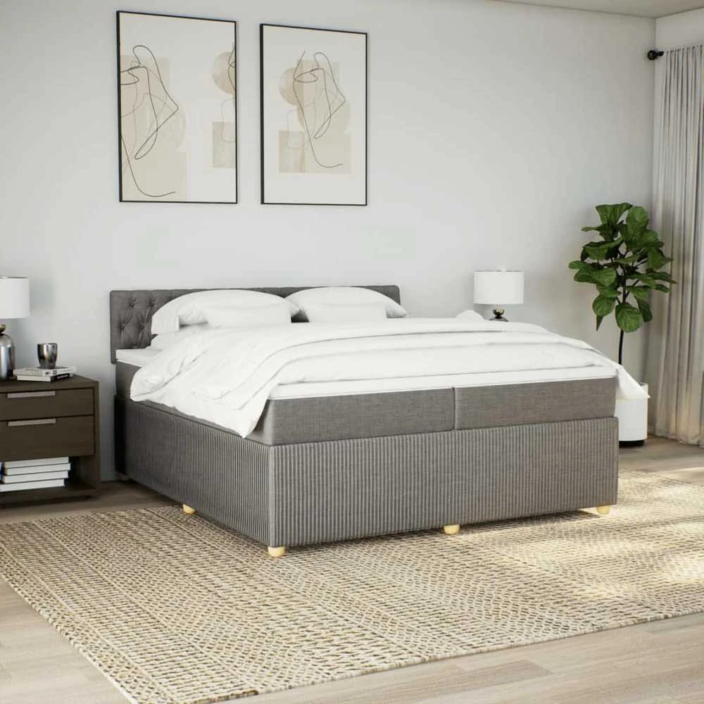 Lova su spyruoklėmis ir čiužiniu, taupe, 200x200 cm, audinys